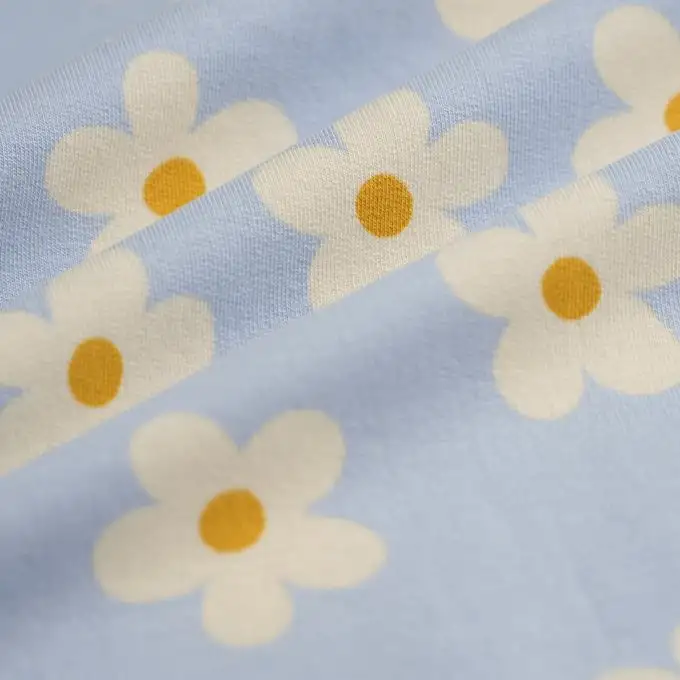 Tessuto felpato margherita ecru blu