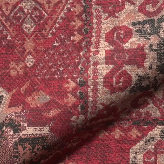 Tessuto bachette cotone semi-panama rosso stampato tappeto Kelim rosso