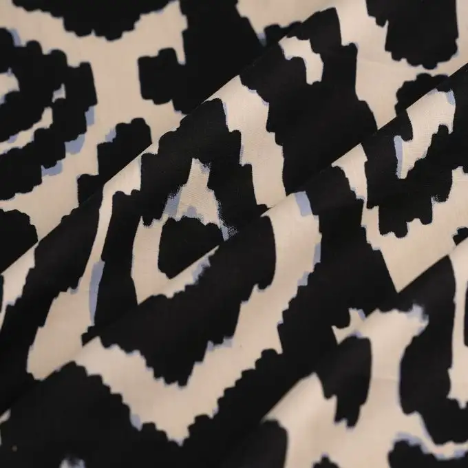 Tessuto popeline cotone spazzolato nero cielo ecru