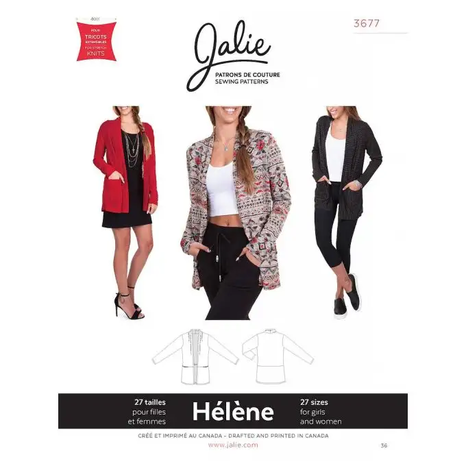 Cardigan Jalie 3677 Hélène collo scialle bambino adulto