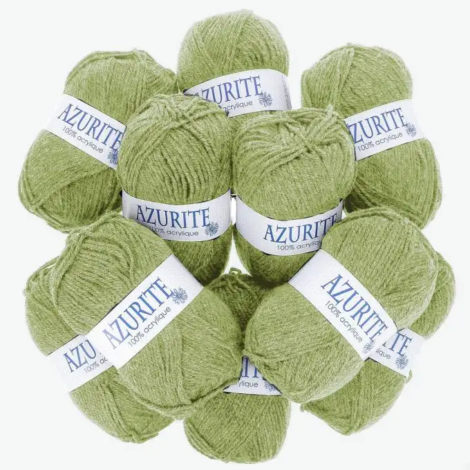 Set di 10 gomitoli di filato Azurite 50g 100% acrilico - Col. 0249 Verde Mandorla