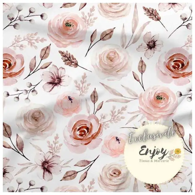 Tessuto French Terry Fiori Boho Rosa venduto al metro