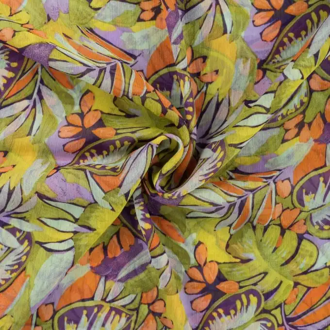 Tessuto crepe poliestere yoryu stampato fiore multicolore