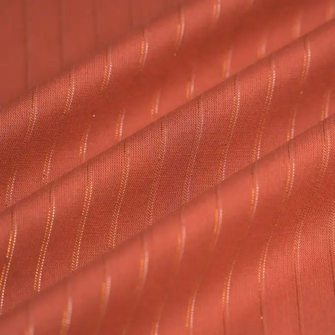 Tessuto popeline viscosa righe lurex oro terracotta