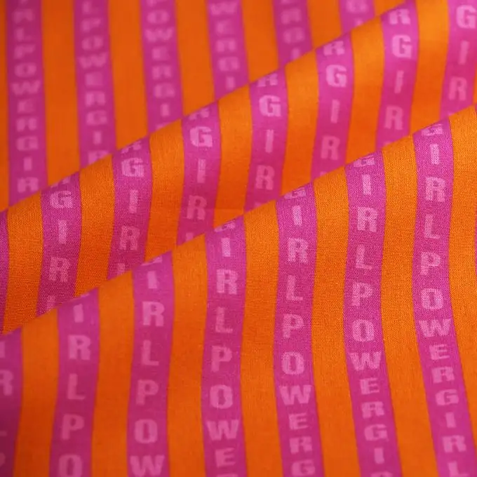 Tessuto cotone spesso righe girl power rosa e arancione