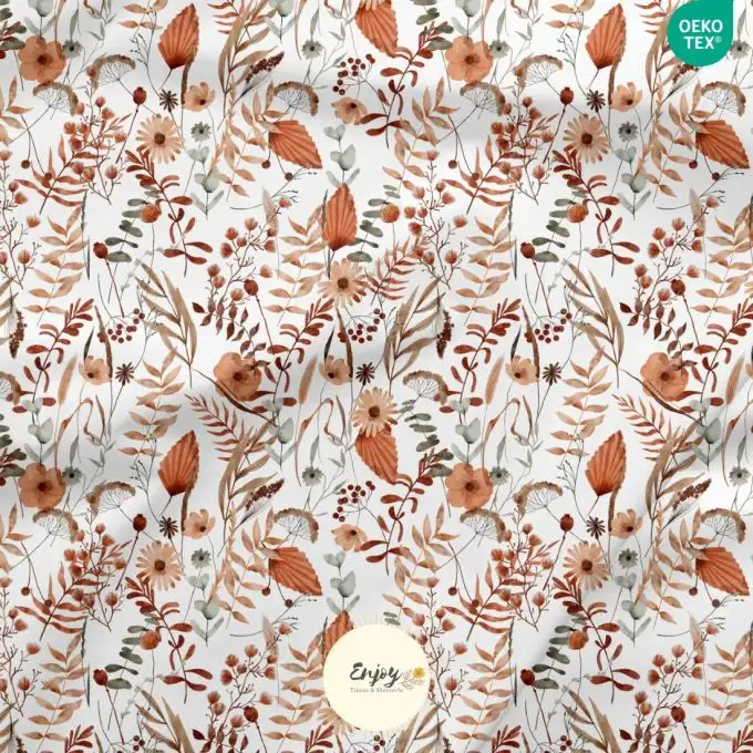 Jersey Natura Fiori Secchi Boho marrone venduto al metro