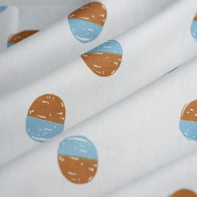 Tessuto popeline cotone rotondo colorato ecru ocra blu