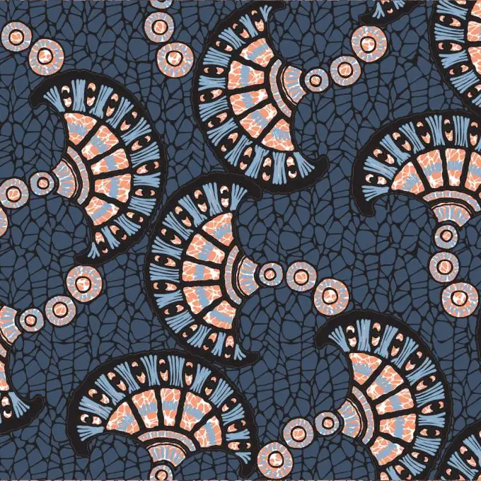 Tessuto viscosa chally stampato mosaico blu