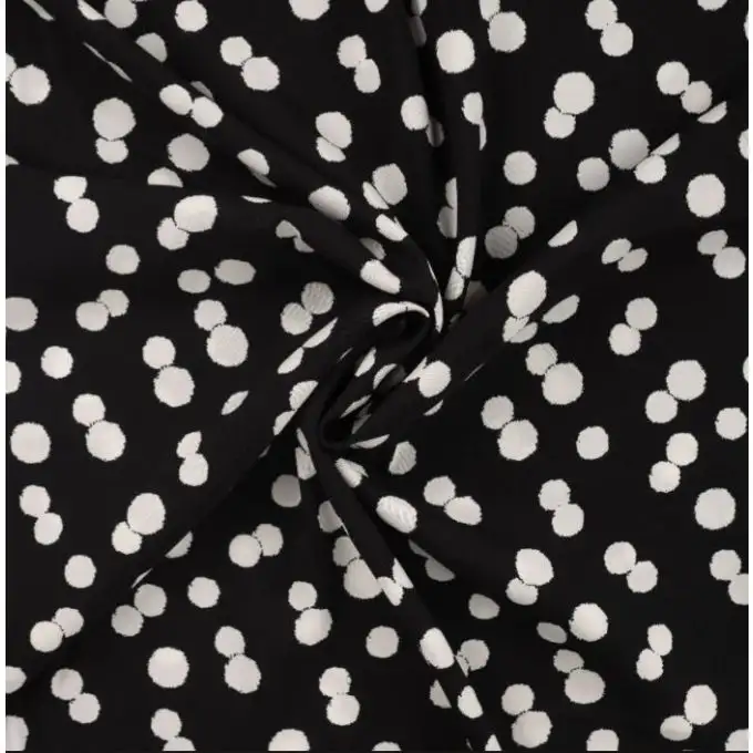 Tessuto viscosa chally stampato multi pois bianco nero