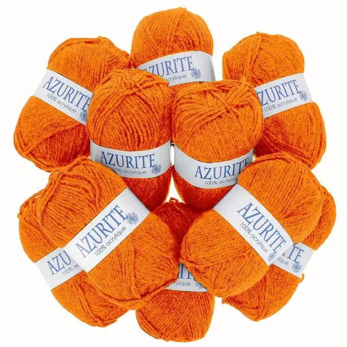Set di 10 gomitoli di filato Azurite 50g 100% acrilico - Col. 0007 Arancione vivo