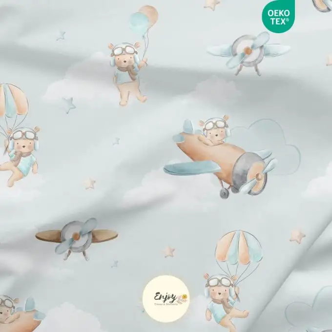 Jersey Bambino Animali Orso Aviatore blu venduto al metro