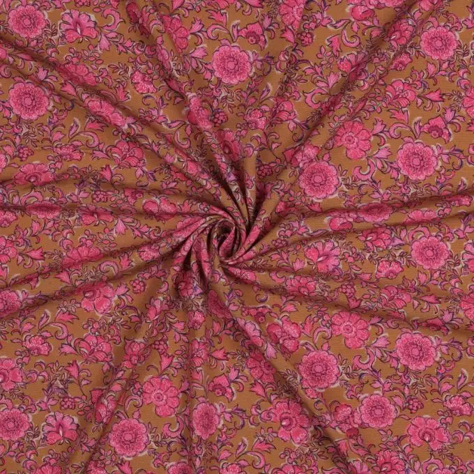 Tessuto popeline viscosa elastan indiano rosa cammello