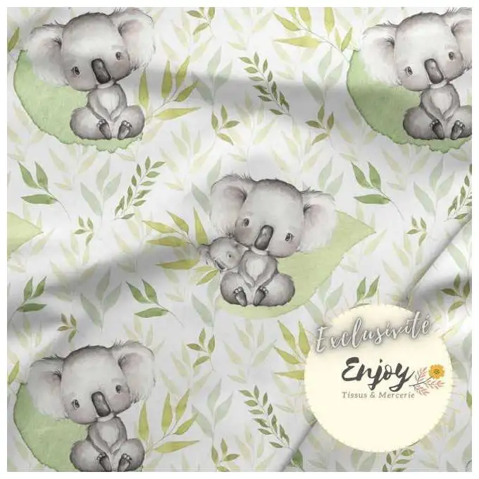 Tessuto French Terry Koala Eucalipto verde venduto al metro