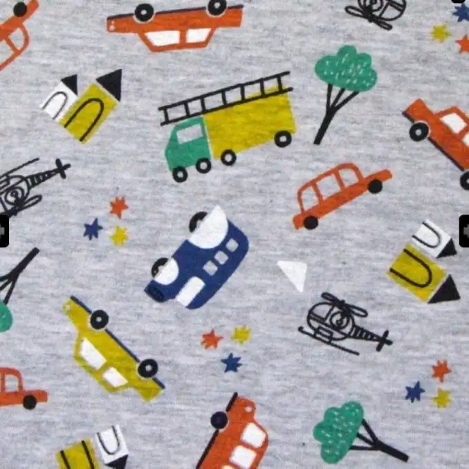 Tessuto felpato stampato auto e camion grigio