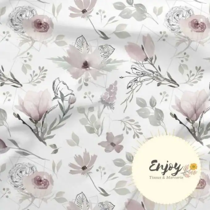 Tessuto Jersey Fiori di Magnolia rosa venduto al metro