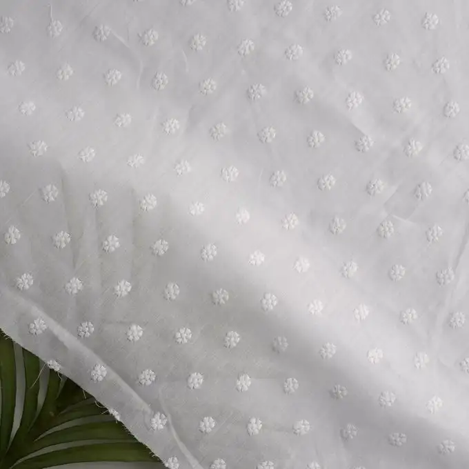 Tessuto voile cotone ricamato fiori bianco