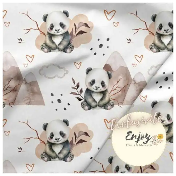 Tessuto Jersey Animali Panda Beige venduto al metro