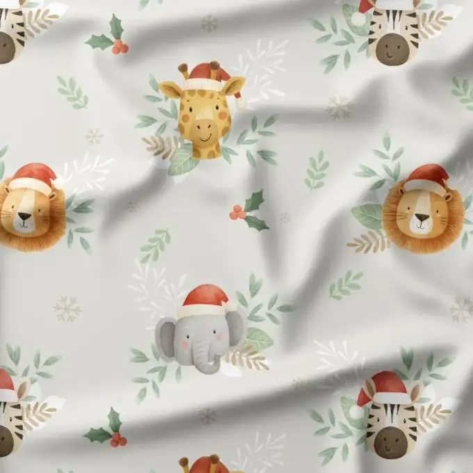 Tessuto Natale nella Savana – Motivo animali esotici in festa – Certificato Oeko-Tex®