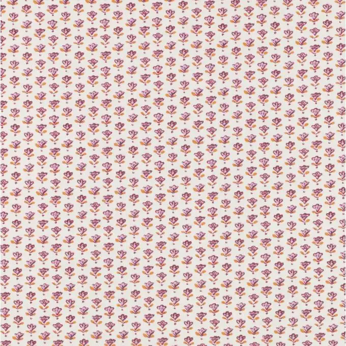 Tessuto voile di cotone piccole fioriture lilla fondo ecru
