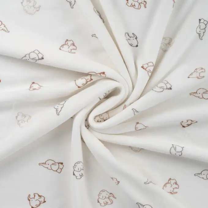 Tessuto velluto stampato piccolo elefante carino multicolore