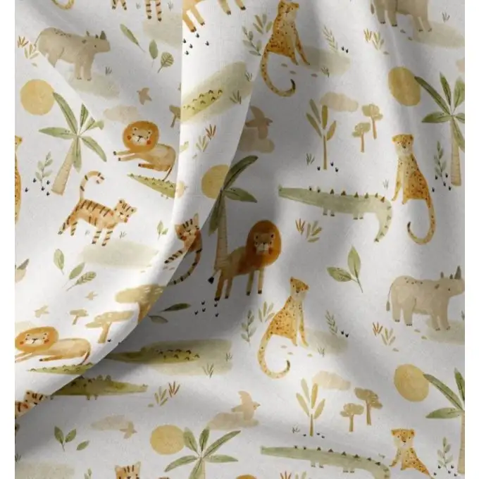 Tessuto cretonne stampato digitale animali della giungla multicolore