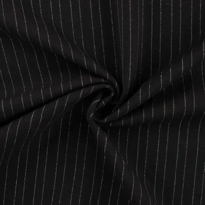 Tessuto poliestere stampato righe argentate nero
