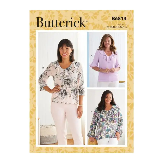 Patron Butterick 6814RR - Top scollatura V con volant dalla 46 alla 52