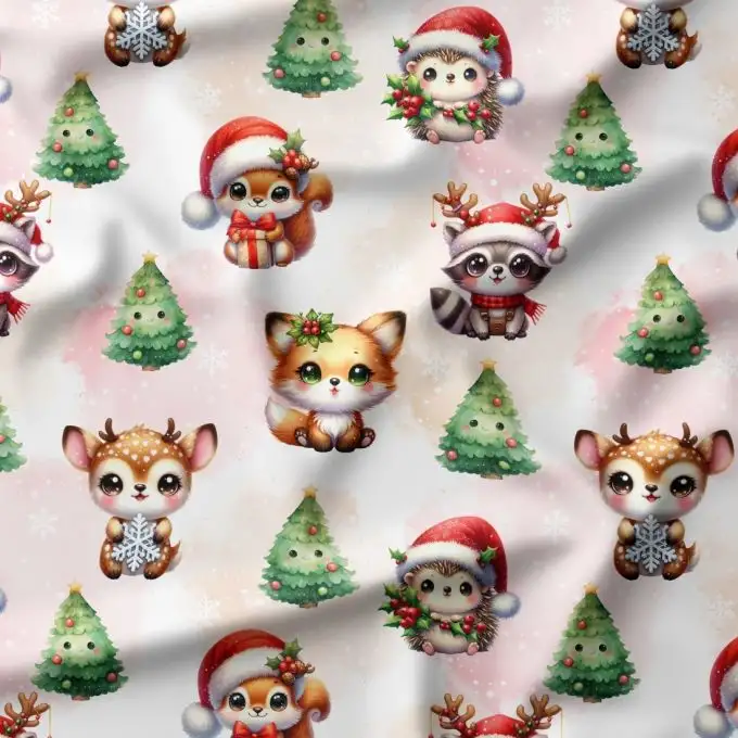 Tessuto Christmas Forest – Motivo animali del bosco per bambini – Oeko-Tex®