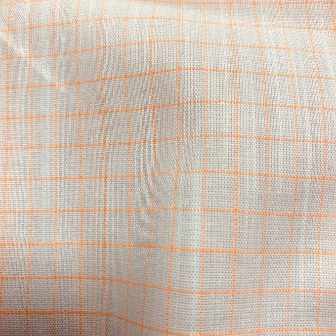 Tessuto cotone mini quadretti bianco e arancione fluo