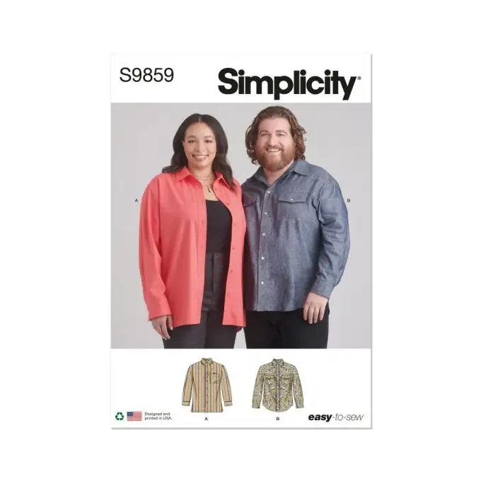 Cartamodello Simplicity S9859.BB Camicie unisex taglie grandi 50 a 60
