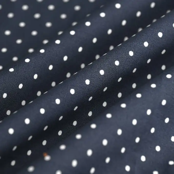 Tessuto popeline cotone pois bianco navy