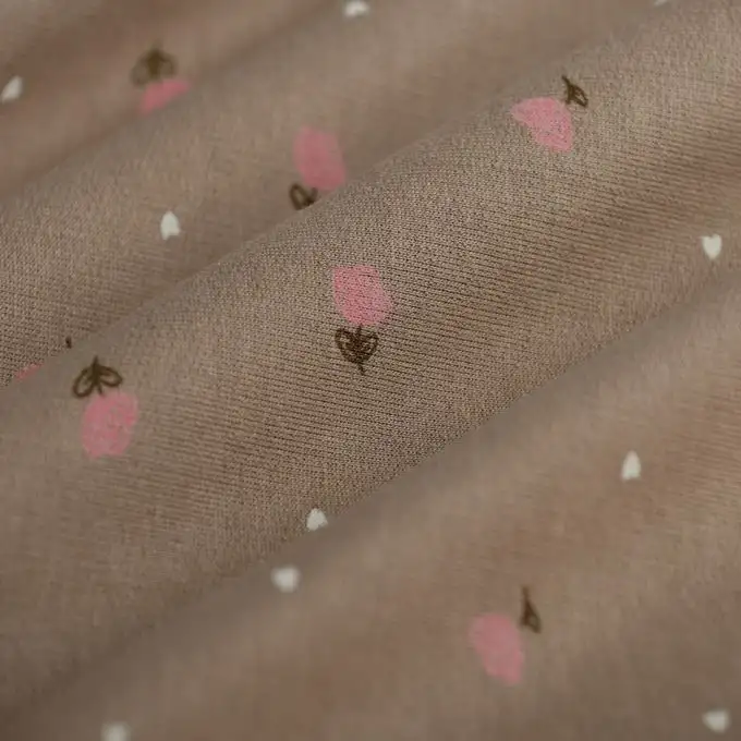 Tessuto French Terry cotone fiore cuore marrone