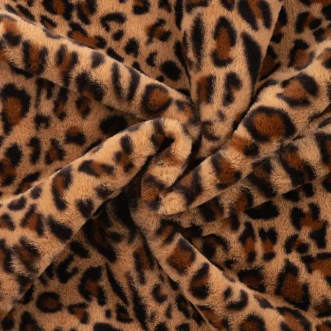 Tessuto pelliccia sintetica leopardato marrone