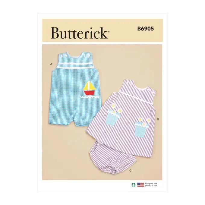 Patron Butterick B6905YA5 Salopette e abito Bebè 4 a 13 mesi