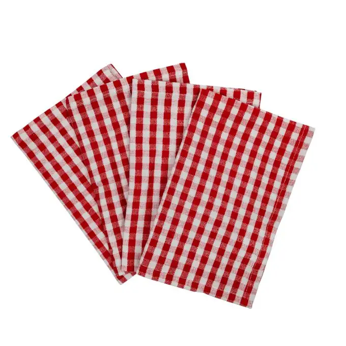 Set di 4 asciugamani vichy rossi