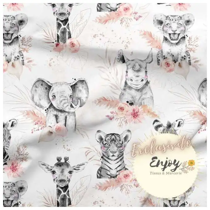 Tessuto Jersey Animali della Savana Rosa Gold venduto al metro