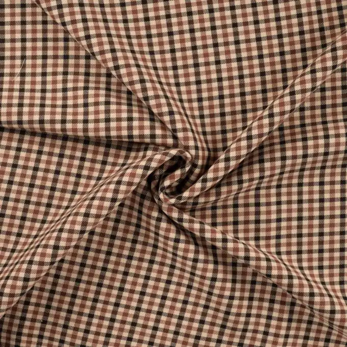 Tessuto double face stampato quadri e principe di galles marrone