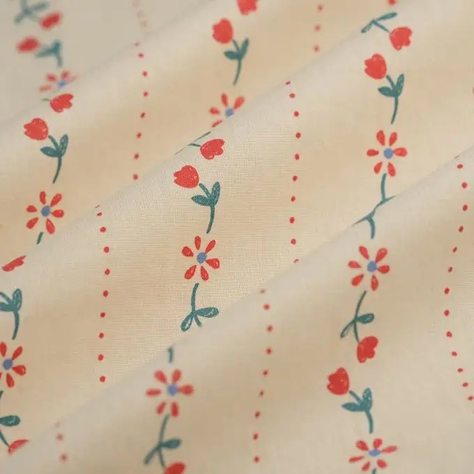 Tessuto cretonne flow carla rosso ecru