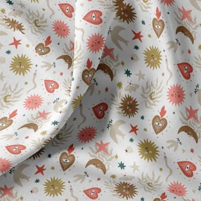 Tessuto cretonne stampato mistico multicolore