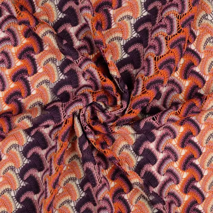 Tessuto pizzo uncinetto onde anni settanta rosa