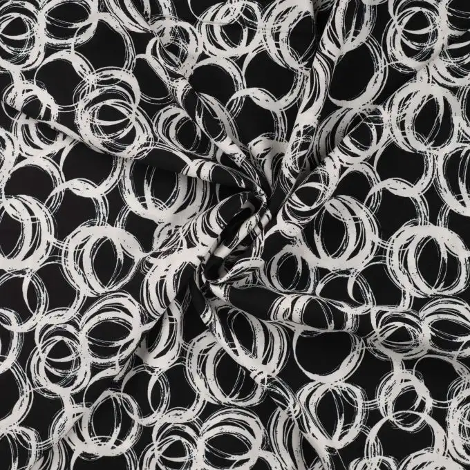 Tessuto viscosa chally stampato cerchio nero