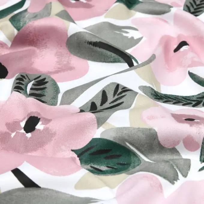 Tessuto twill cotone stampato bella rosa fiore