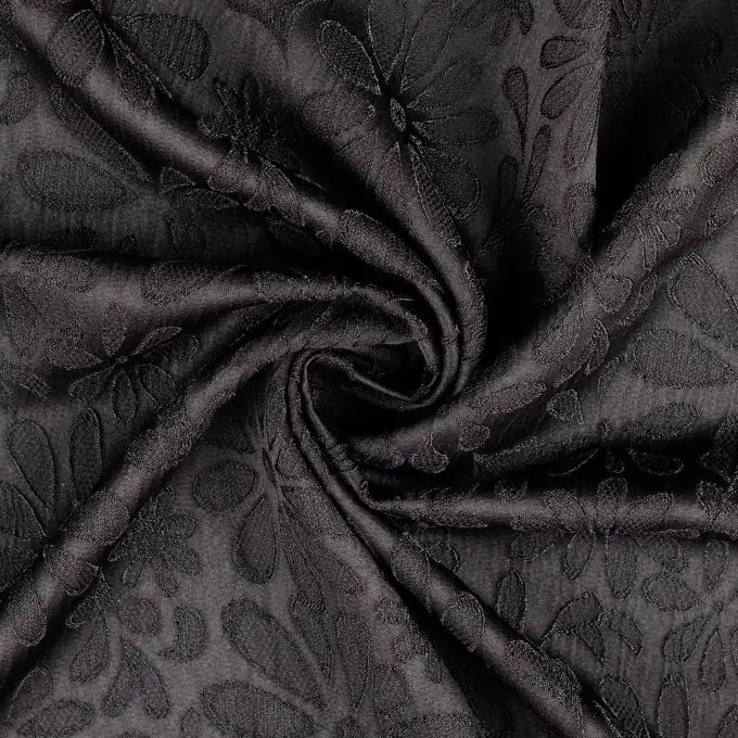 Tessuto jacquard satinato stampato grande fiore rilievo nero