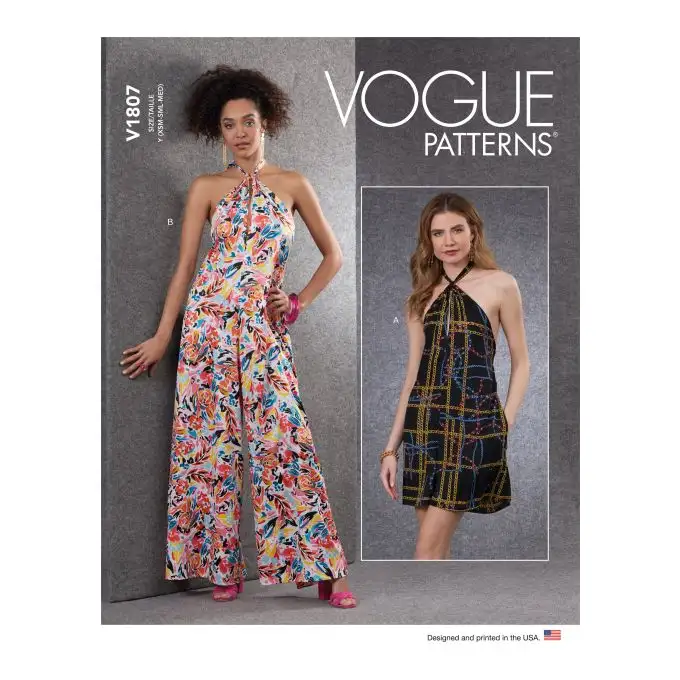 Patron Vogue 1807Y - tuta corta e pantaloni donna con schiena scoperta annodata dal 32 al 42