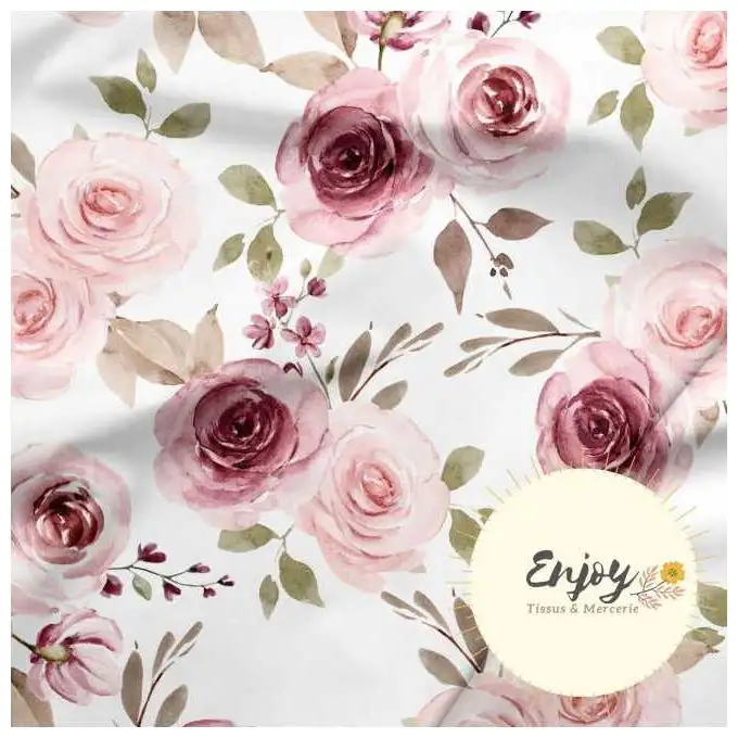 Tessuto Jersey Grandi Fiori Boho Rosa venduto al metro