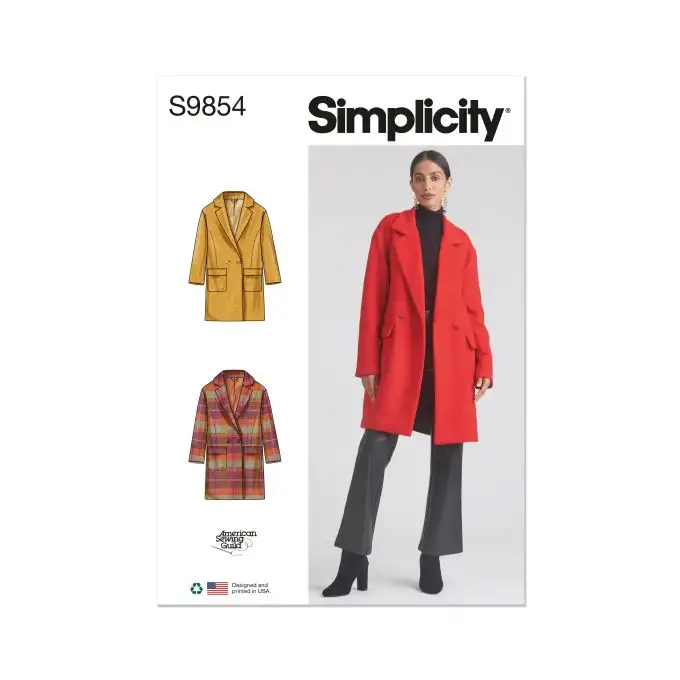 Cartamodello Simplicity S9854.Y5 Cappotto foderato per american sewing guild 46 a 54