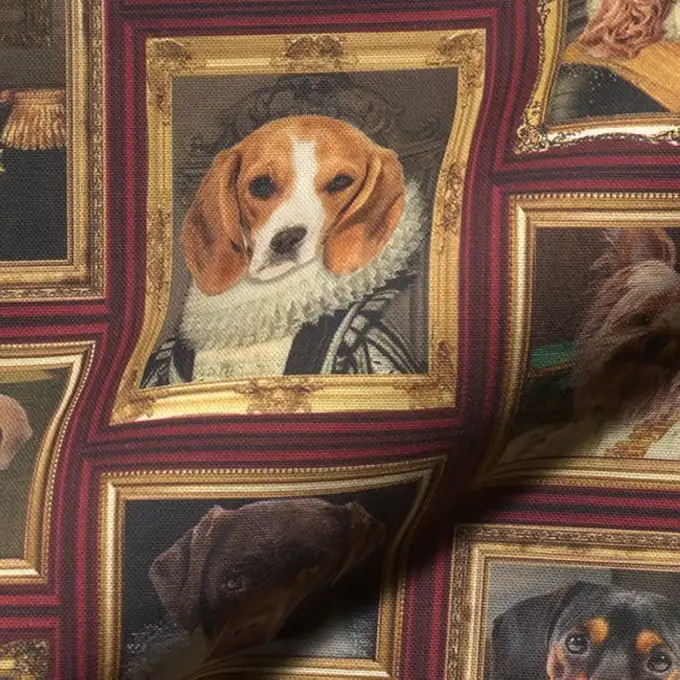 Tessuto cotone stampato digitale cornici cani multicolore