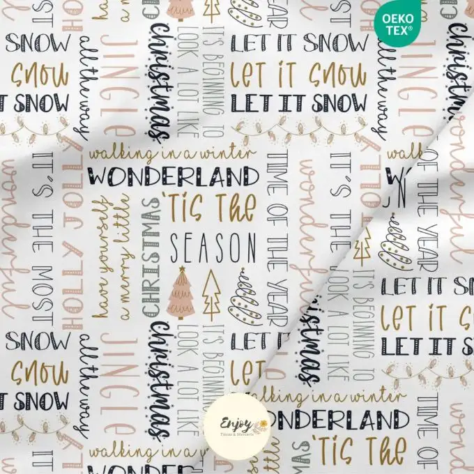 Tessuto 100% cotone premium Natale Inverno Bianco Regalo venduto al metro