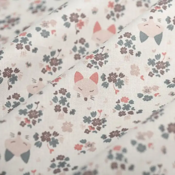 Tessuto cretonne goupil rosa blu