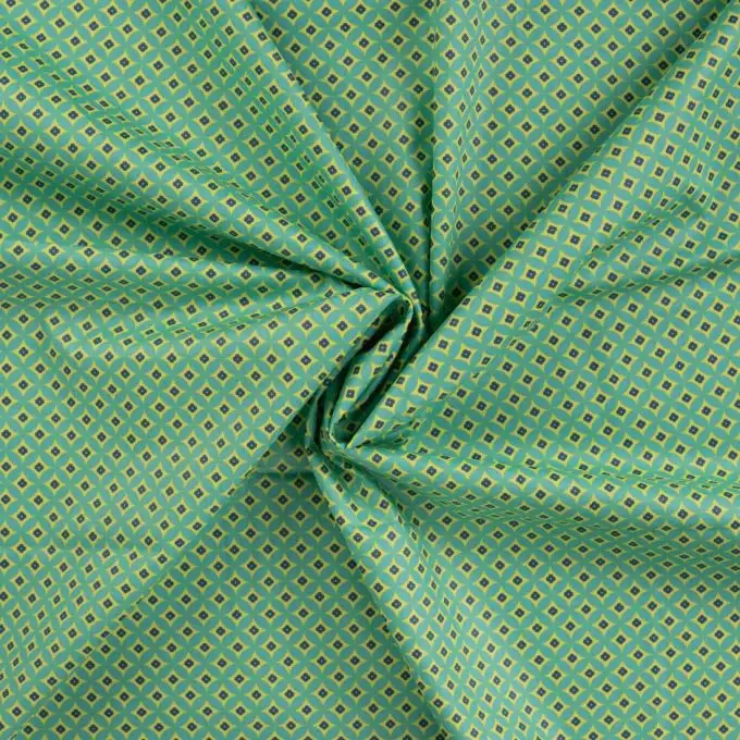 Tessuto cretonne fine con stampa fiori retro verde